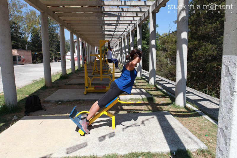 When you travel, you work out at outdoor gyms. Or anywhere with pieces of metal put together.